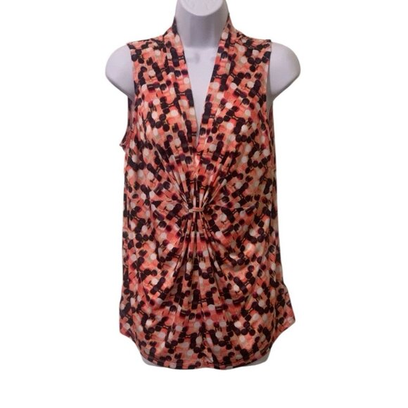 Kasper Womens Abstract V Neck Tank Top Size L Multicolor Sleeveless - Picture 1 of 10